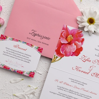 Zaproszenie ślubne Pobieramy się - Motyw 1 z&nbsp;różową kopertą i&nbsp;dodatkową wkładką