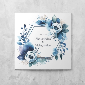 Złocone zaproszenia ślubne Kwadratowe Składane Azure Flowers - Motyw 1