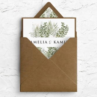 Ekologiczne zaproszenie kwadratowe Leaves z&nbsp;wklejką, podklejką i&nbsp;kopertą