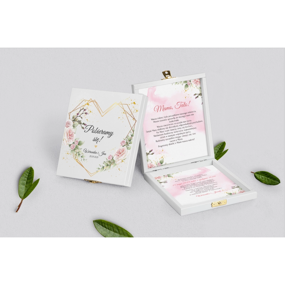 Zaproszenie dla Rodziców - białe Złote Serca