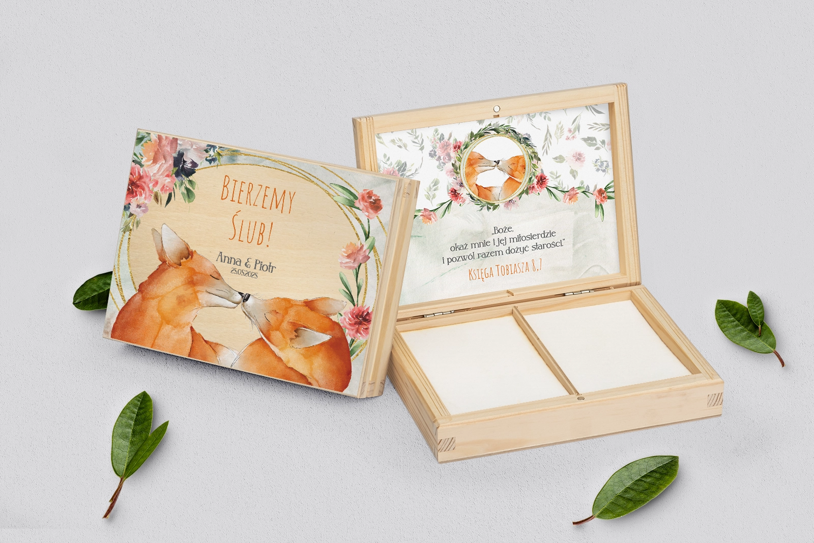 Pudełko na obrączki prostokątne naturalne - Animals Motyw 1