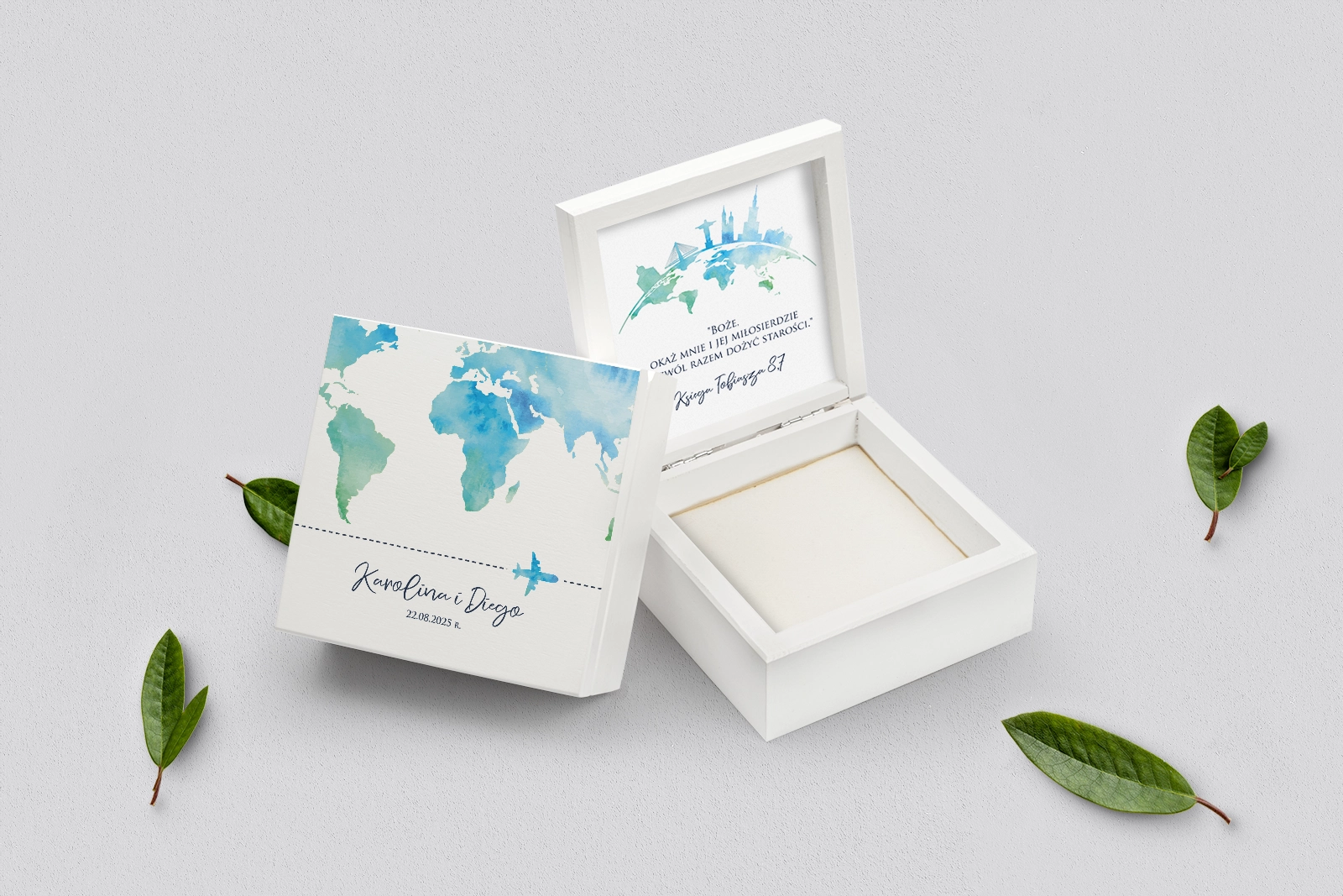 Pudełko na obrączki białe - Mapa Motyw 1