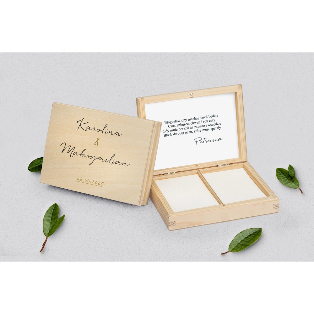 Pudełko na obrączki prostokątne naturalne - Golden Elegance