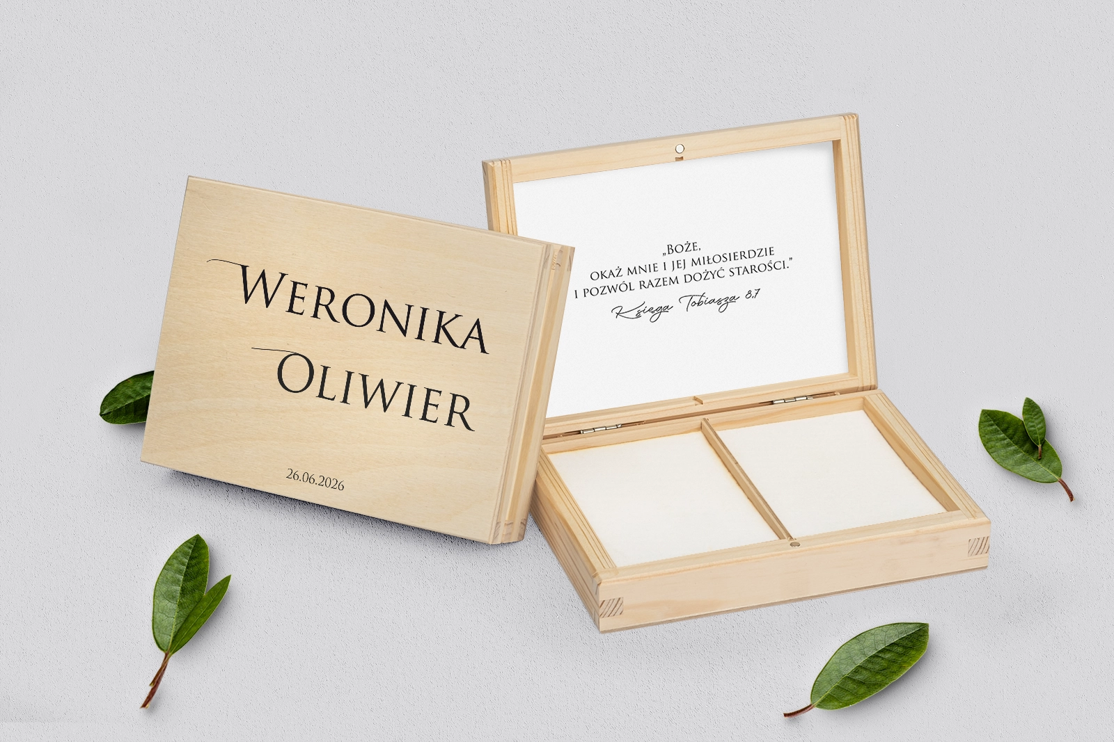 Pudełko na obrączki prostokątne naturalne - Minimalistyczne Motyw 2