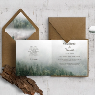 Niepowtarzalne zaproszenie ślubne Forest motyw 2 z&nbsp;kopertą ekologiczną oraz wklejką i&nbsp;zaklejką