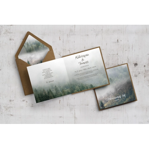 Niepowtarzalne zaproszenie ślubne Forest motyw 2 z kopertą ekologiczną oraz wklejką i zaklejką