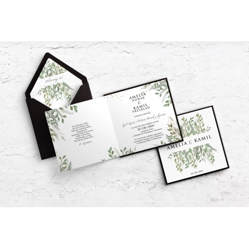 Nowoczesne zaproszenia z kopertą antyczną miedź, zaklejką i wklejką