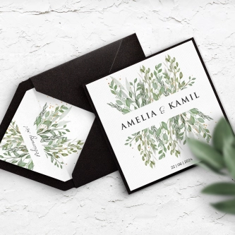 Nowoczesne zaproszenia z&nbsp;kopertą antyczną miedź, zaklejką i&nbsp;wklejką