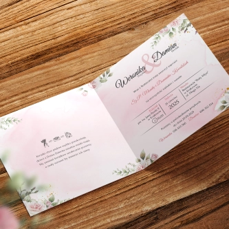 Zaproszenie na ślub Kwadratowe Złote Serca z&nbsp;kopertą Butelkowa Zieleń