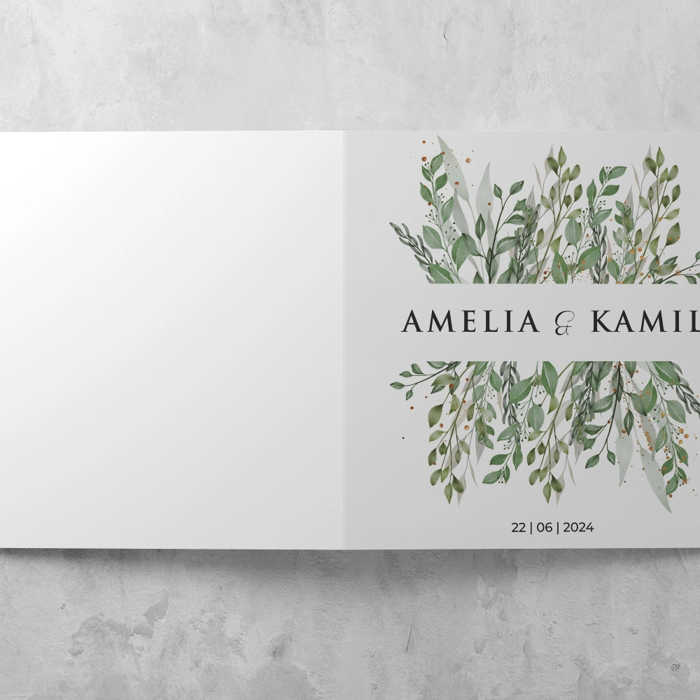 Piękne i minimalistyczne zaproszenie Leaves z białą kopertą