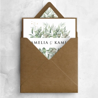 Ekologiczne Zaproszenia ślubne Leaves Składane z&nbsp;papierem ozdobnym, wklejką i&nbsp;zaklejką