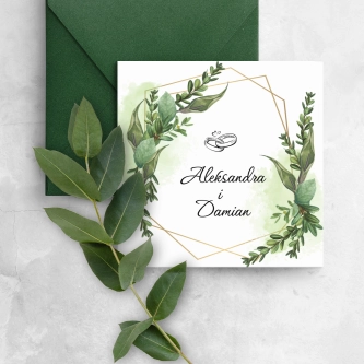 Botaniczne zaproszenie ślubne Green and Gold z&nbsp;kopertą w&nbsp;kolorze butelkowej zieleni