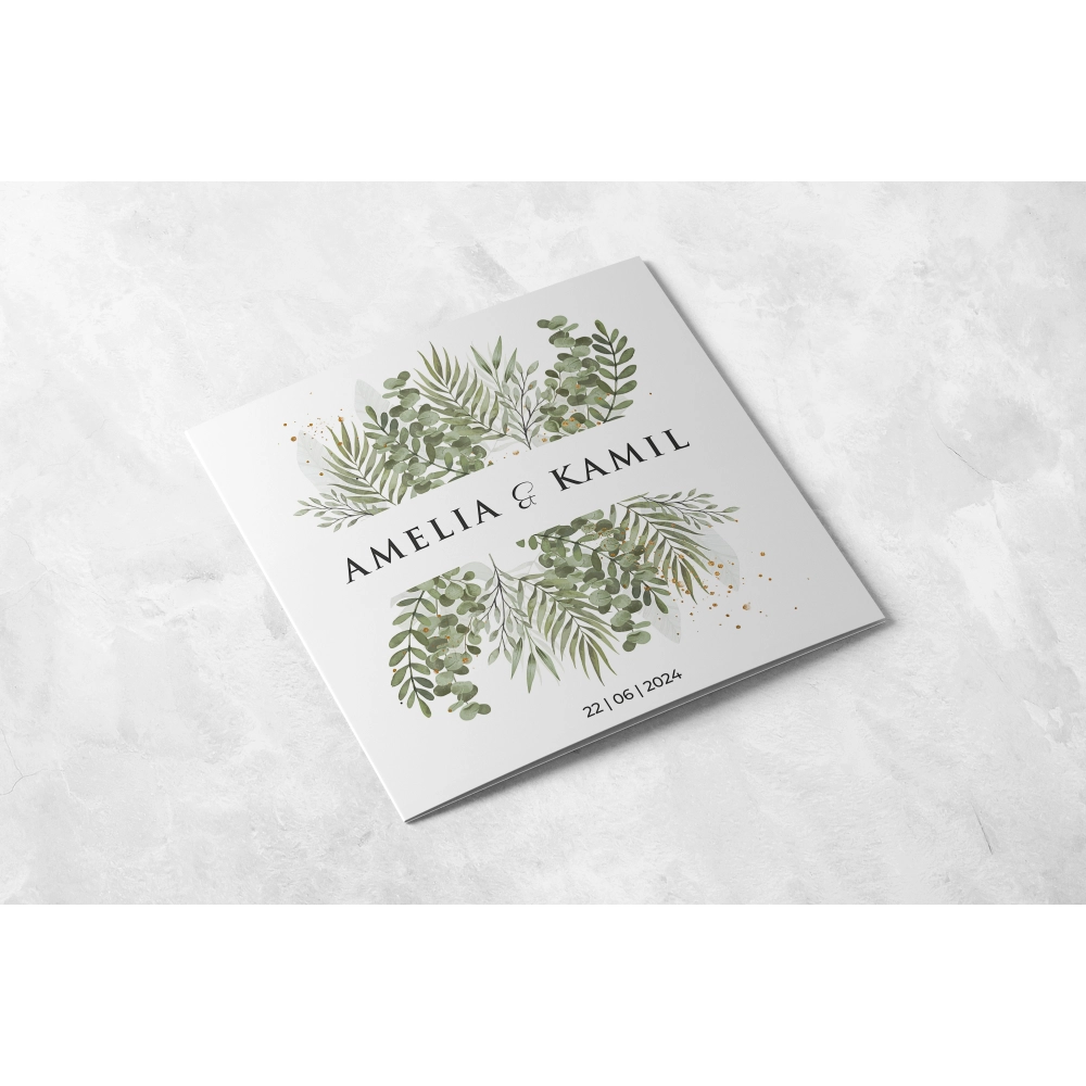 Zaproszenia ślubne Leaves - Składane Kwadrat Motyw 2