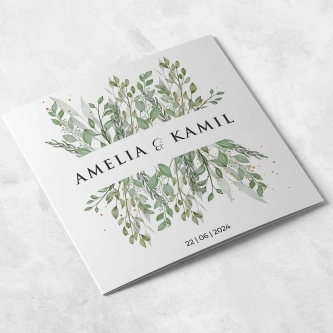 Zaproszenia ślubne Leaves - Składane Kwadrat Motyw 3