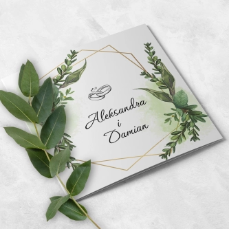 Zaproszenia ślubne Kwadratowe Składane Green and Gold - Motyw 1