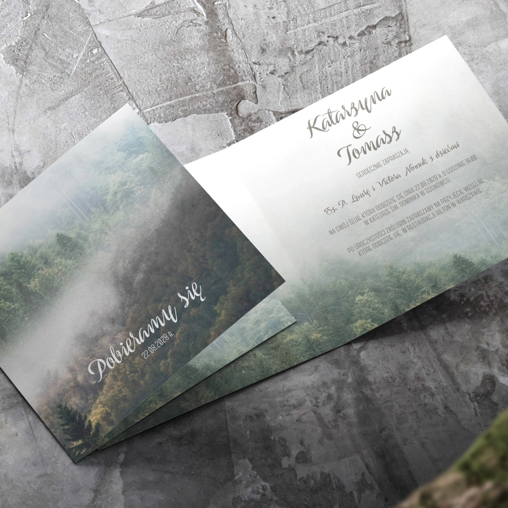 Zaproszenia ślubne Forest - Składane Kwadrat Motyw 2