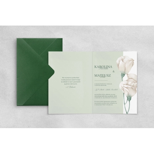 Oryginalne zaproszenie ślubne Color Line z piękną kopertą w kolorze ciemnej zieleni