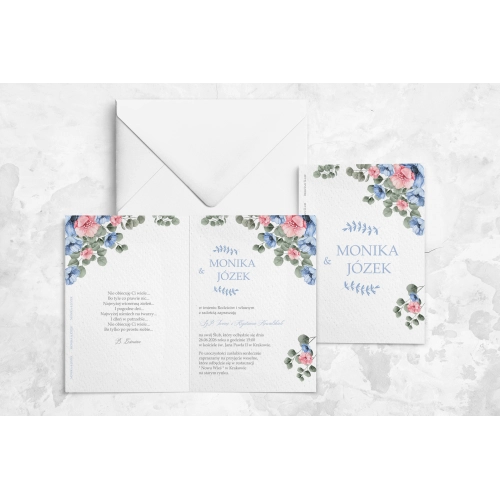 Składane Zaproszenia ślubne Name z personalizacją i białą kopertą krzyżową