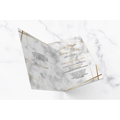 Zaproszenia ślubne Marmur & Złoto - Składane Motyw 2