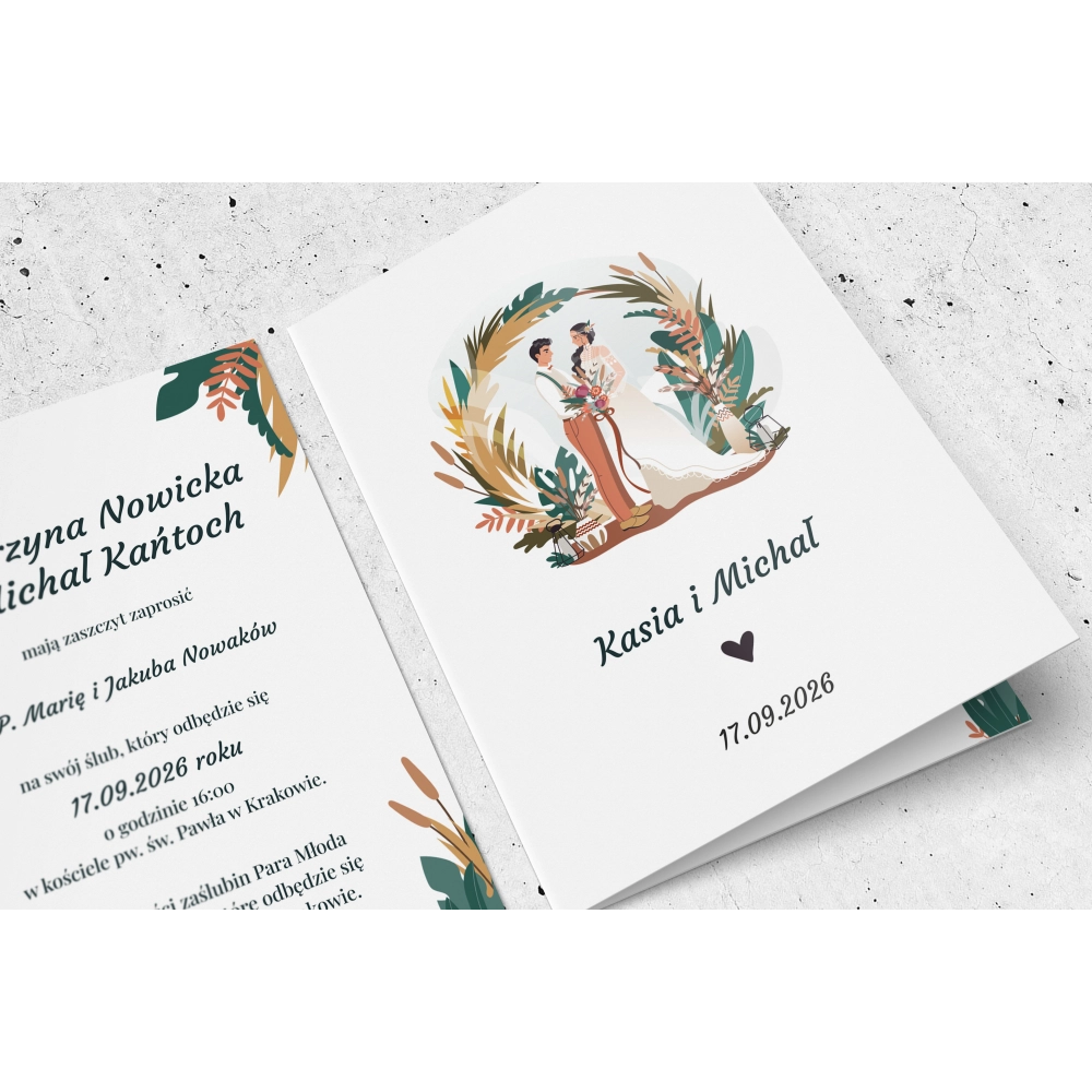 Zaproszenia ślubne Boho wedding - Składane motyw 1