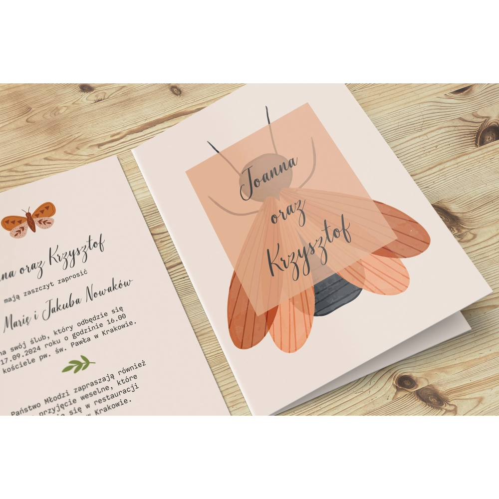 Zaproszenia ślubne Butterflies - Składane motyw 2