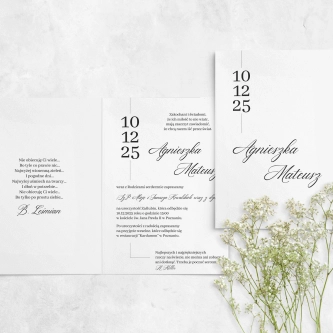 Złote zaproszenia ślubne Minimalistyczne z&nbsp;czarną kopertą, złotym sznurkiem i&nbsp;podklejką