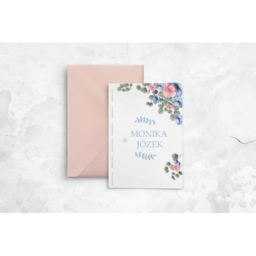 Pudrowo różowe Zaproszenia ślubne Name - Składane z kopertą