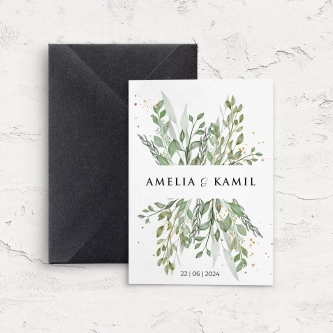 Nowoczesne zaproszenie ślubne z&nbsp;kopertą perłową w&nbsp;kolorze czarnym