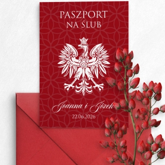 Podróżnicze zaproszenie ślubne Paszport z&nbsp;kopertą jasno bordową