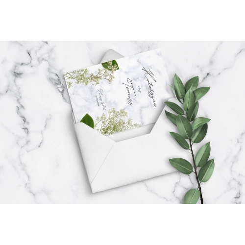 Nowoczesne zaproszenie Marble Leaf z piękną kopertą w kolorze białym