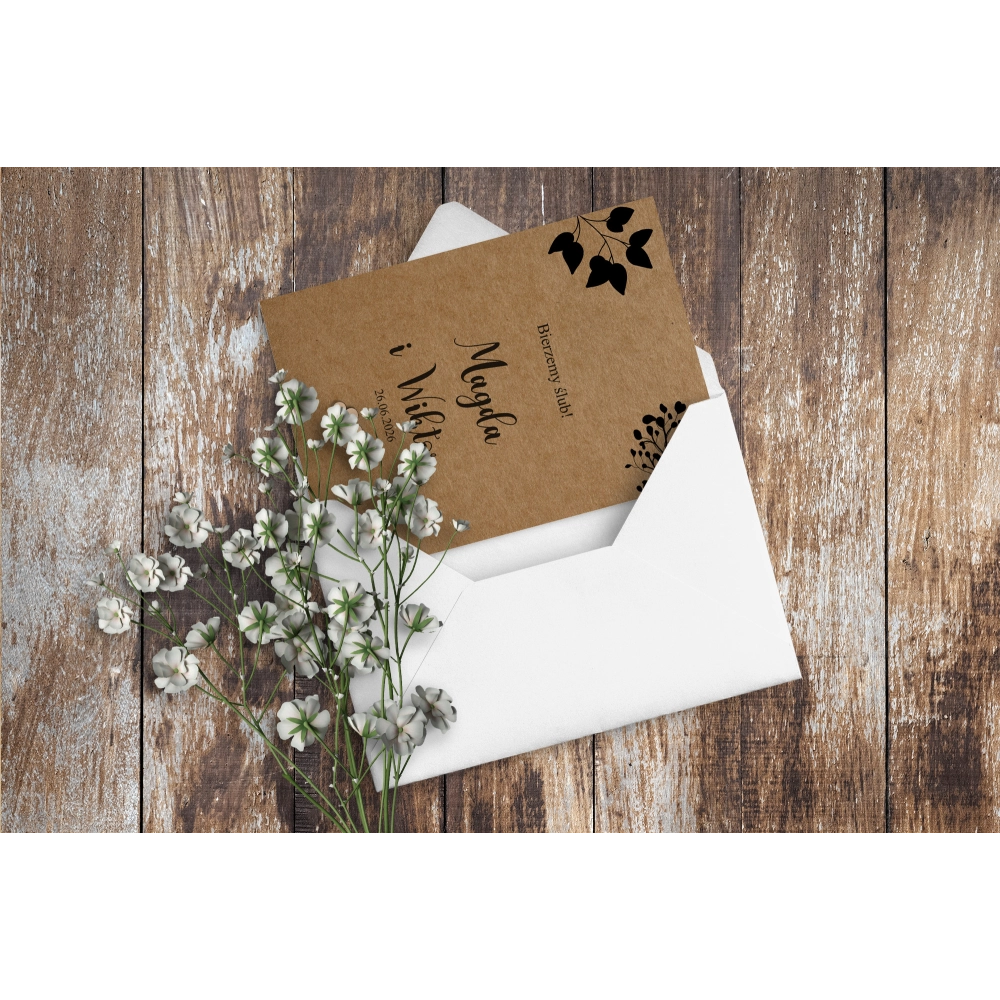 Zaproszenie Boho drukowane na papierze ekologicznym z białą kopertą