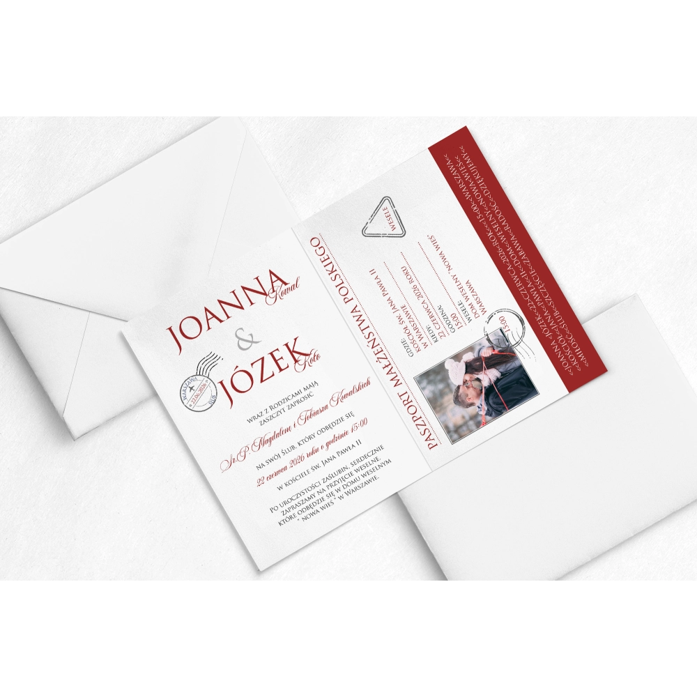 Oryginalne zaproszenie Paszport z białą kopertą
