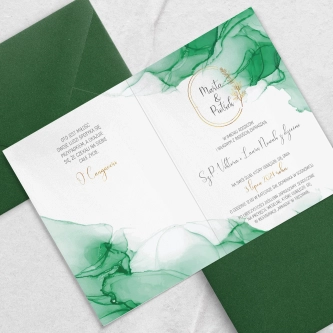 Piękne zaproszenie Glamour Ink z&nbsp;kopertą ciemno zieloną