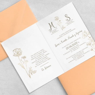 Minimalistyczne zaproszenie Fiori motyw 2 z&nbsp;kopertą łososiową