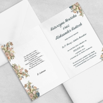 Zaproszenie w&nbsp;stylu rustykalnym z&nbsp;dopasowaną kopertą w&nbsp;kolorze białym