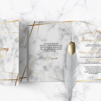 Zaproszenia ślubne Marmur & Złoto - Składane Motyw 2