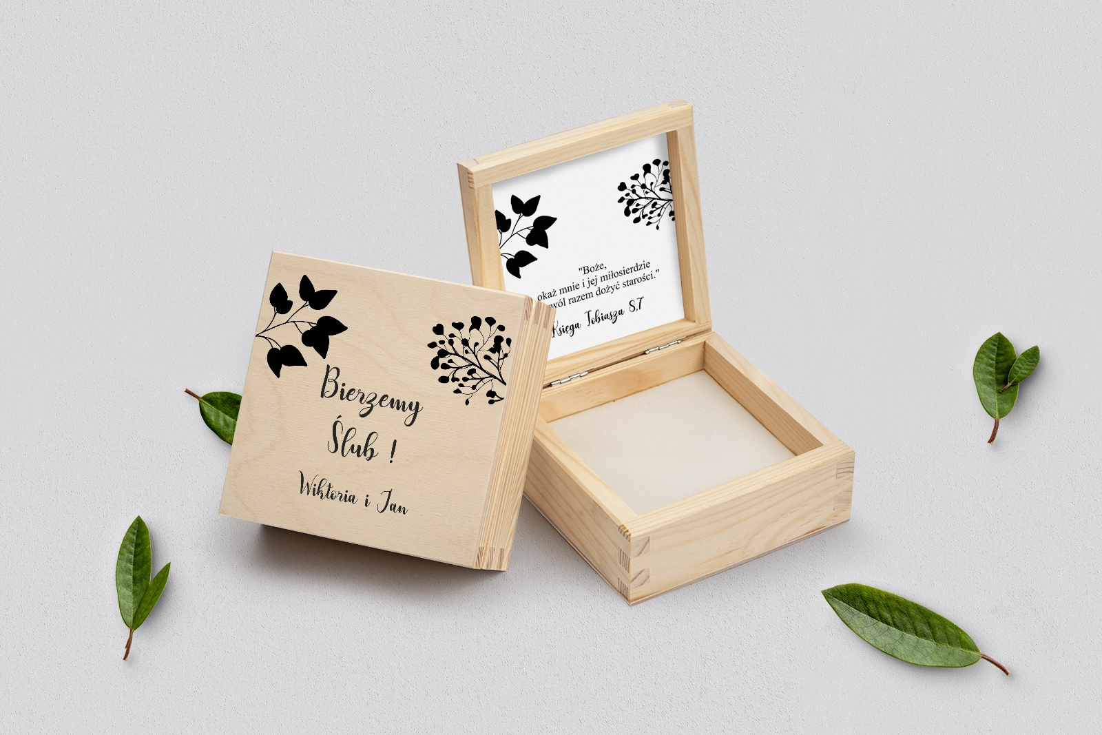 Pudełko na obrączki naturalne - Boho Motyw 3