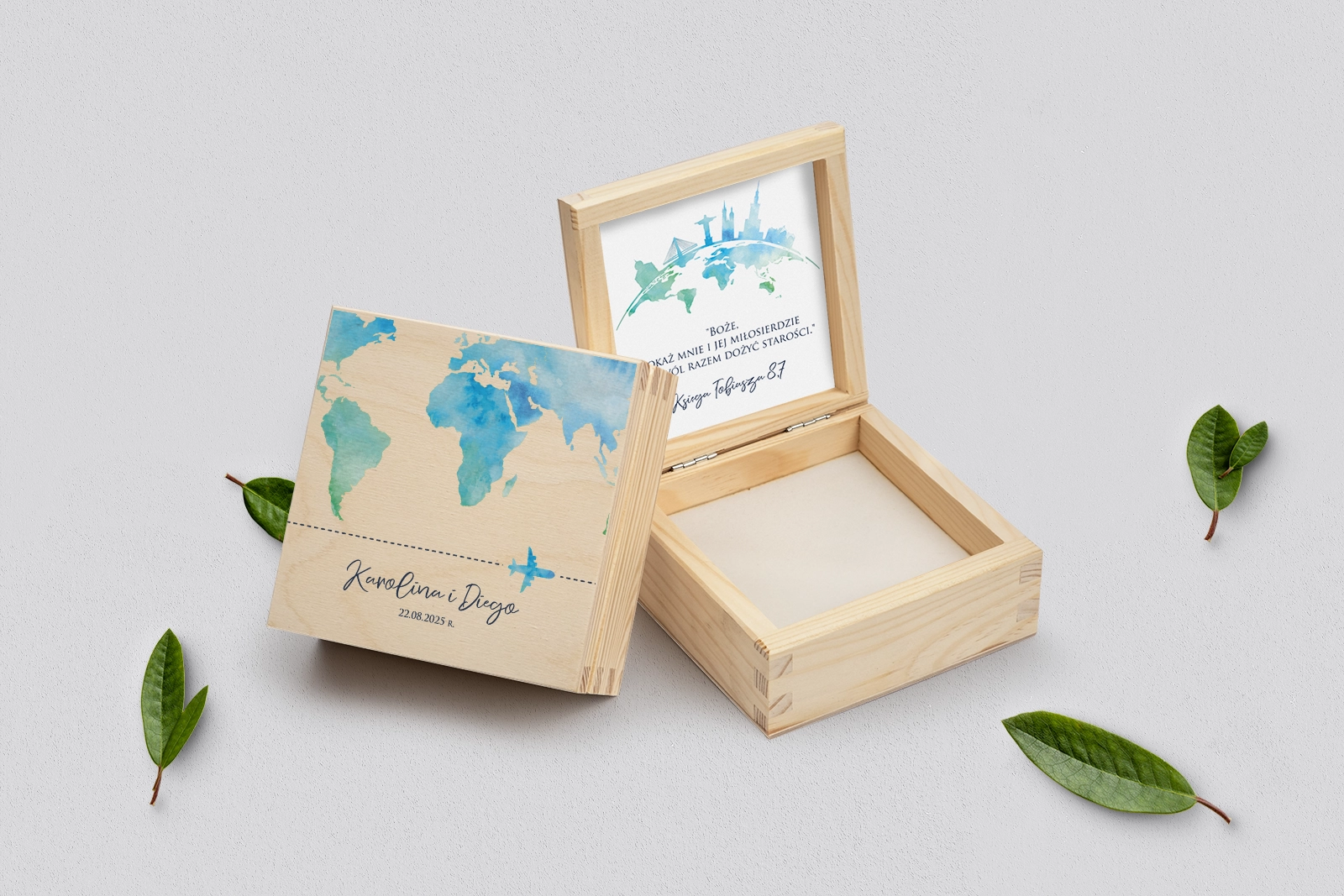 Pudełko na obrączki naturalne - Mapa Motyw 1