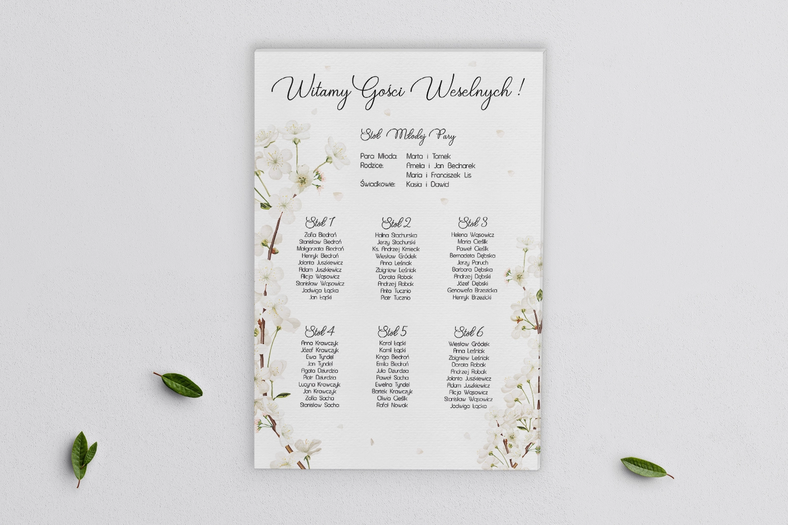 Plan stołów weselnych na płótnie Biały Czas Motyw 1