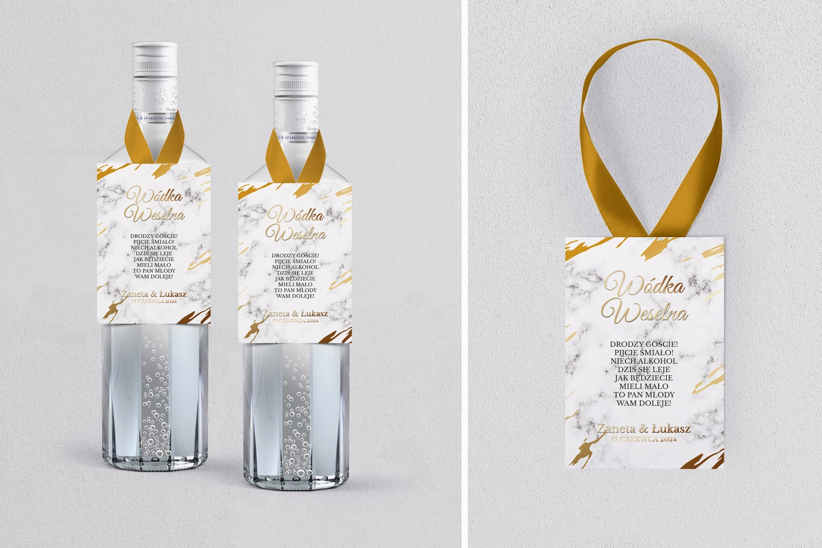 Zawieszka na alkohol Marmur & Złoto - Motyw 3