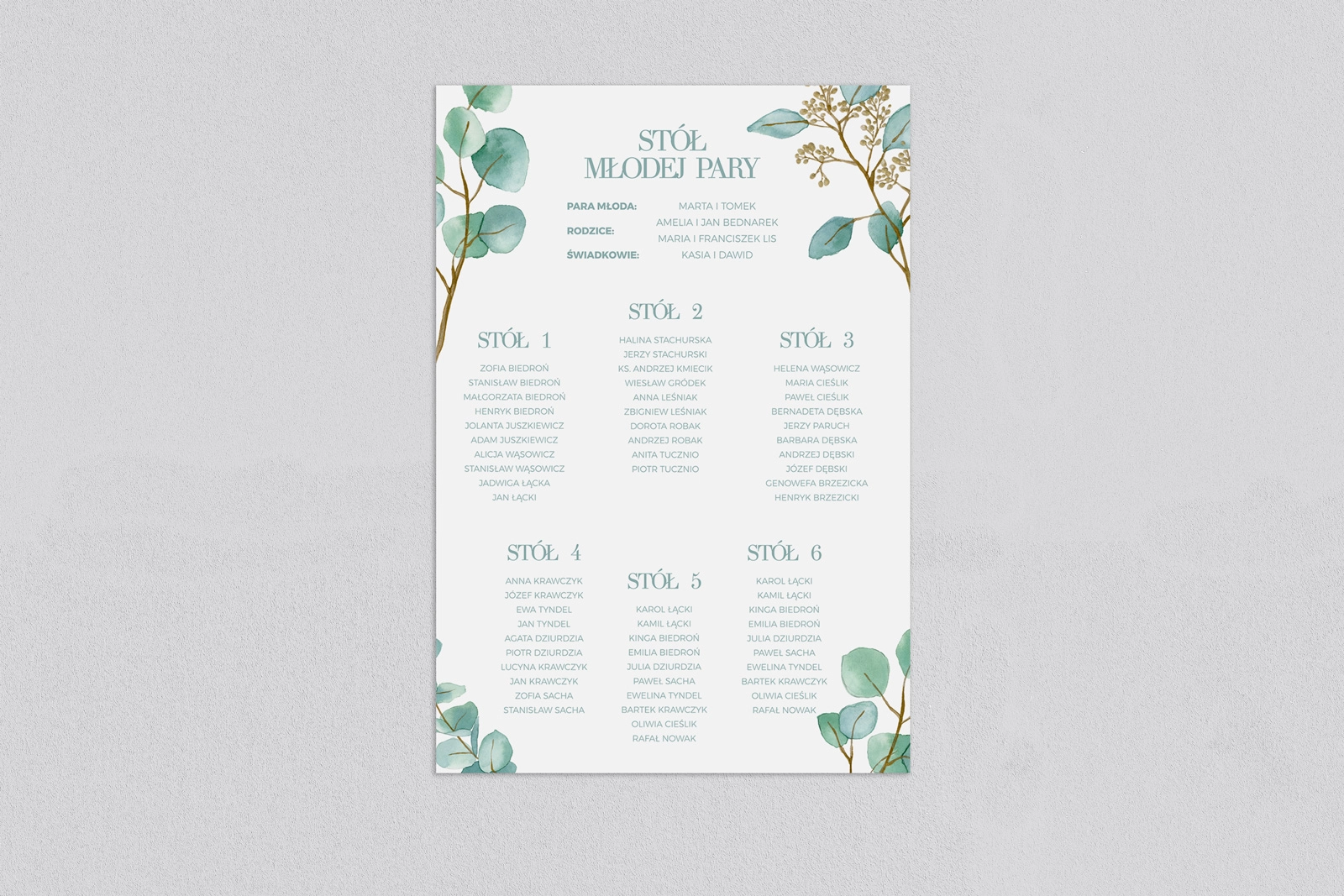 Plan stołów weselnych Eukaliptus - Motyw 1