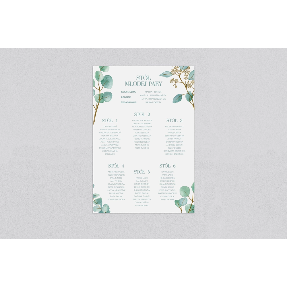 Plan stołów weselnych Eukaliptus - Motyw 1