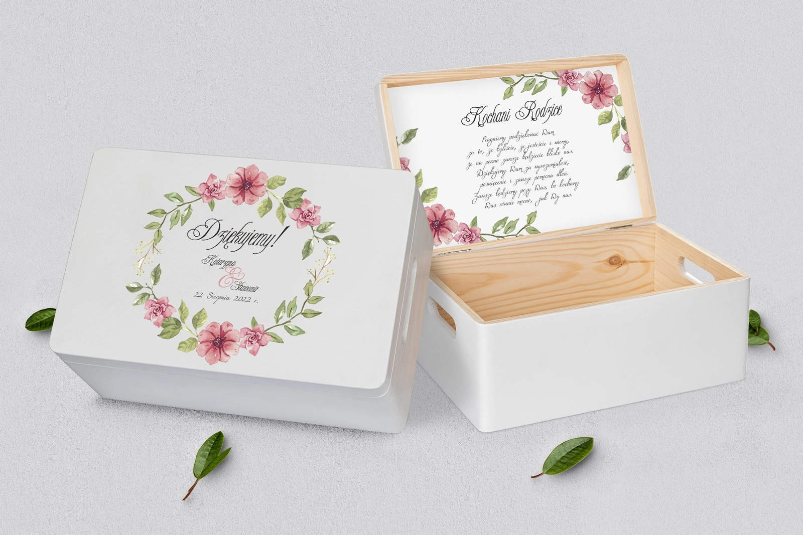 Skrzyneczka dla Rodziców - biała Akwarelowe Wianki Motyw 6