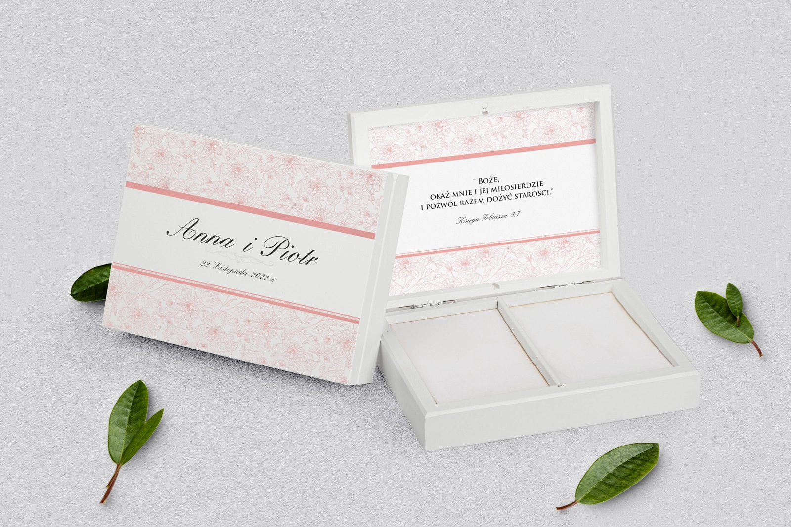 Pudełko na obrączki prostokątne białe - Ornaments Motyw 5