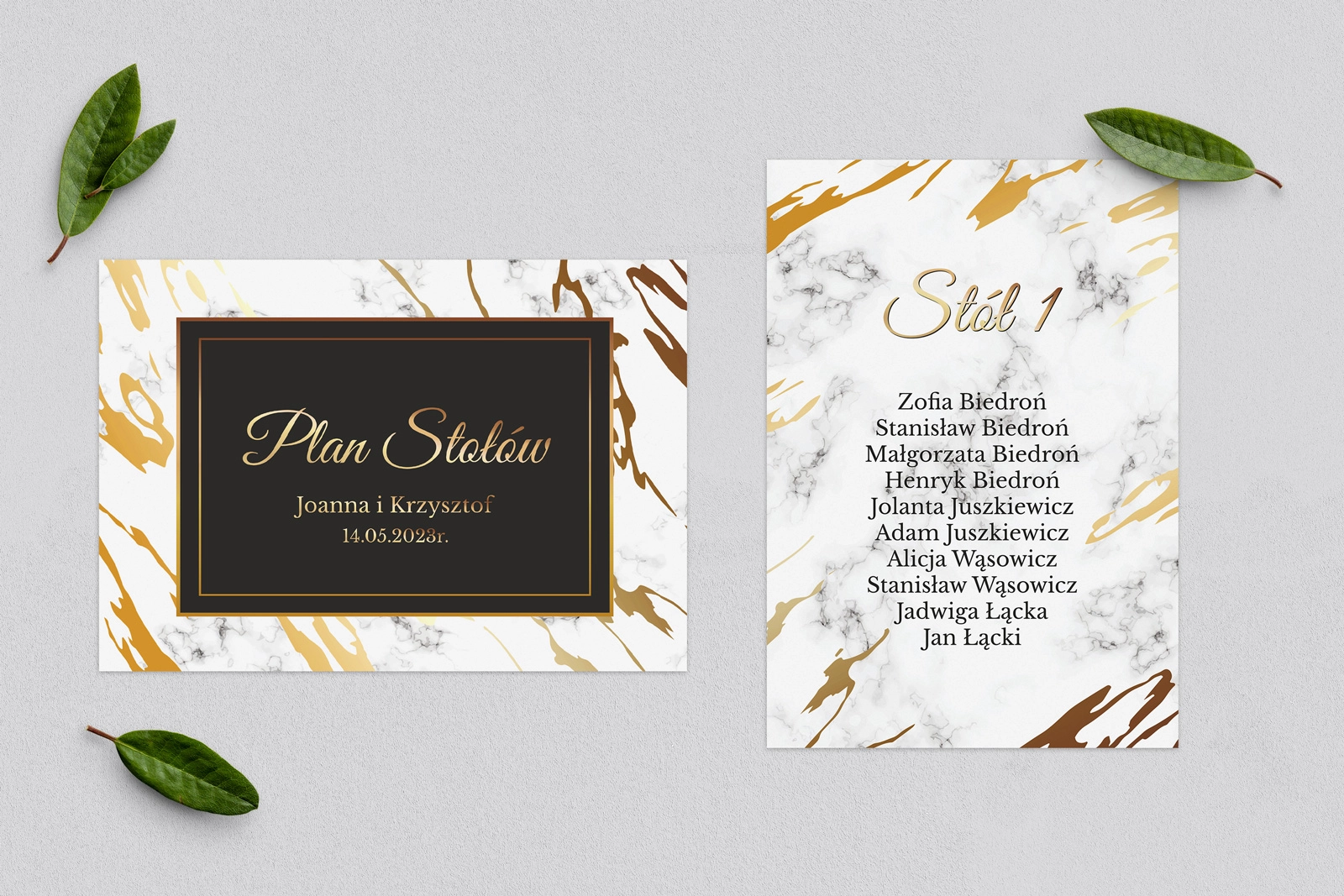 Plan Stołów - Karteczka Marmur & Złoto Motyw 3