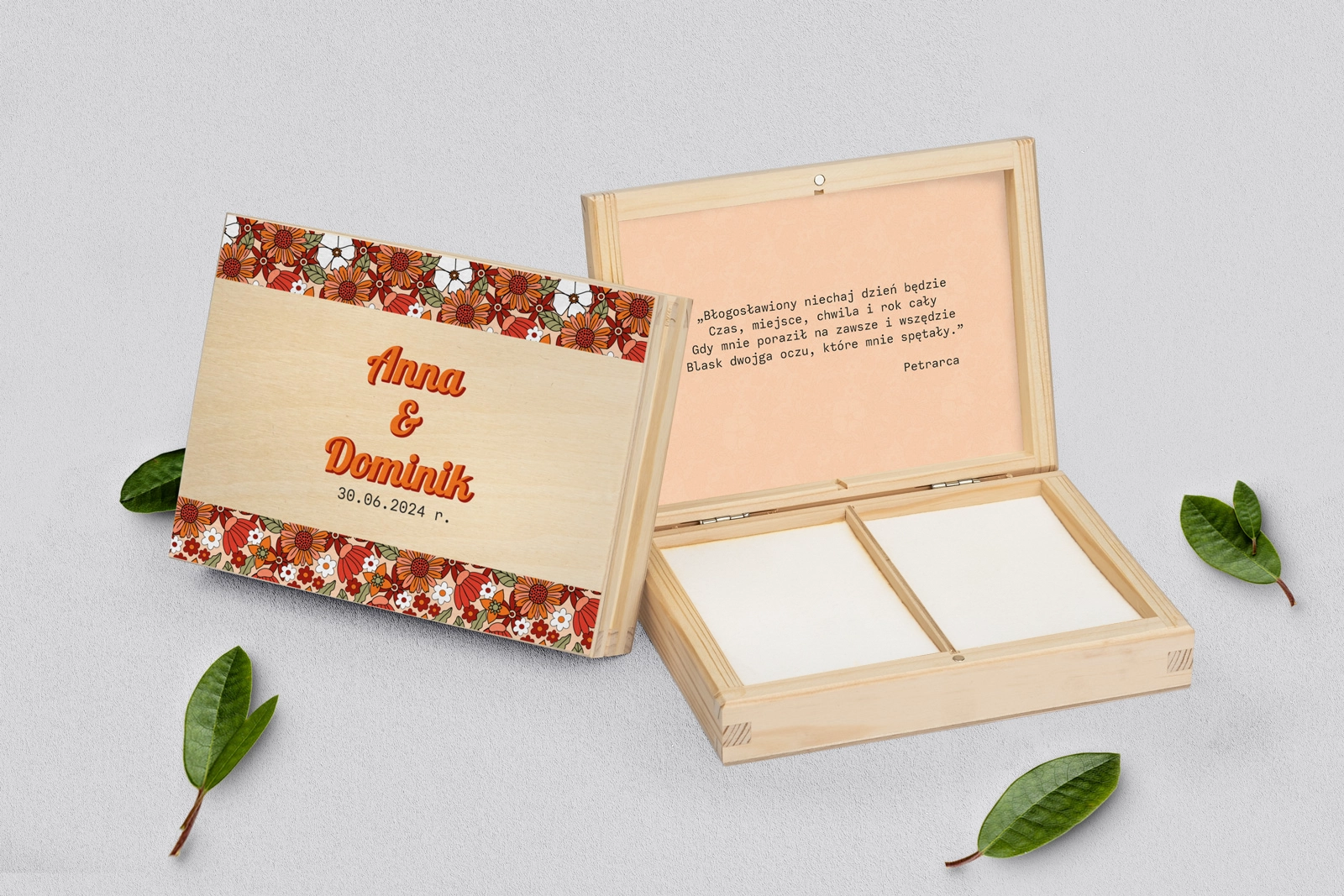 Pudełko na obrączki prostokątne naturalne - Retro Style Motyw 3