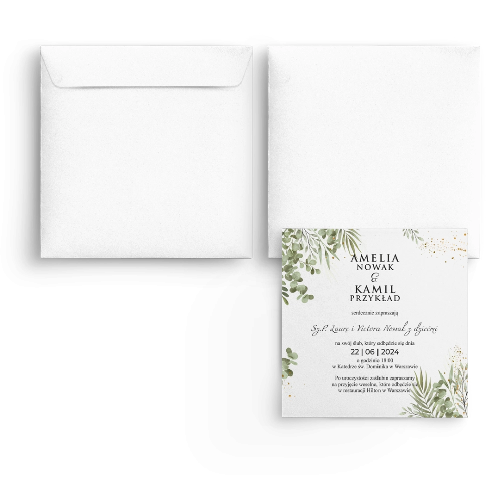 Zaproszenia ślubne Leaves - Kwadrat Motyw 2