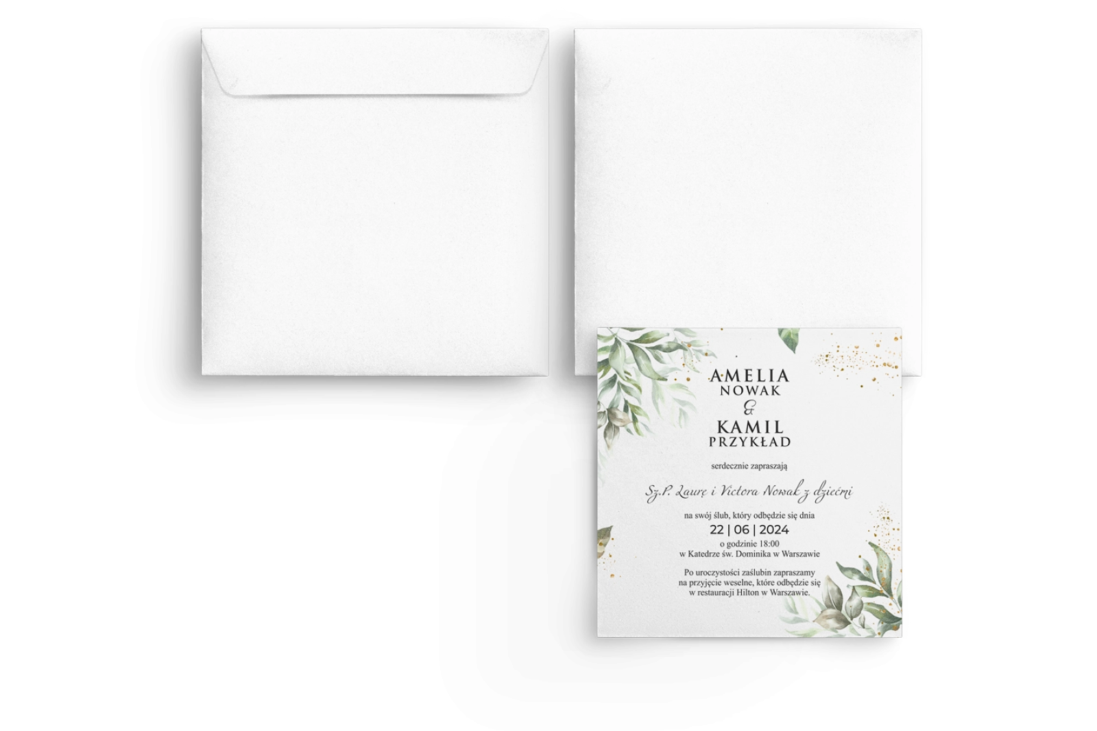 Zaproszenia ślubne Leaves - Kwadrat Motyw 1