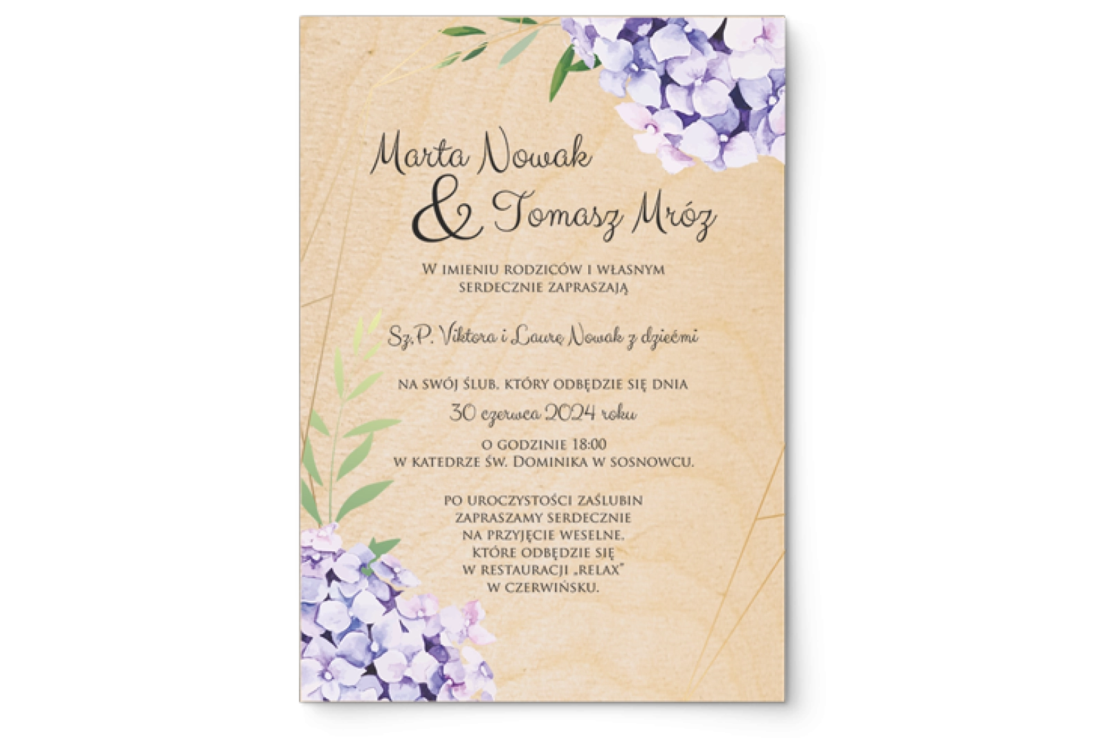 Zaproszenia ślubne Flowers & Frame - Drewniane Motyw 1