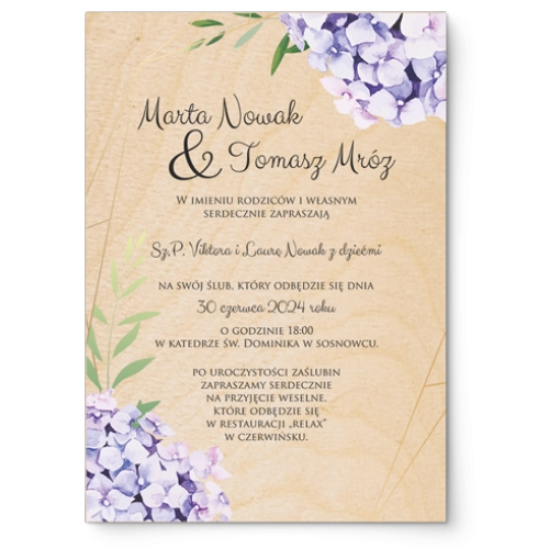 Zaproszenia ślubne Flowers & Frame - Drewniane Motyw 1